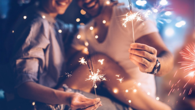 beautiful couple fireworks