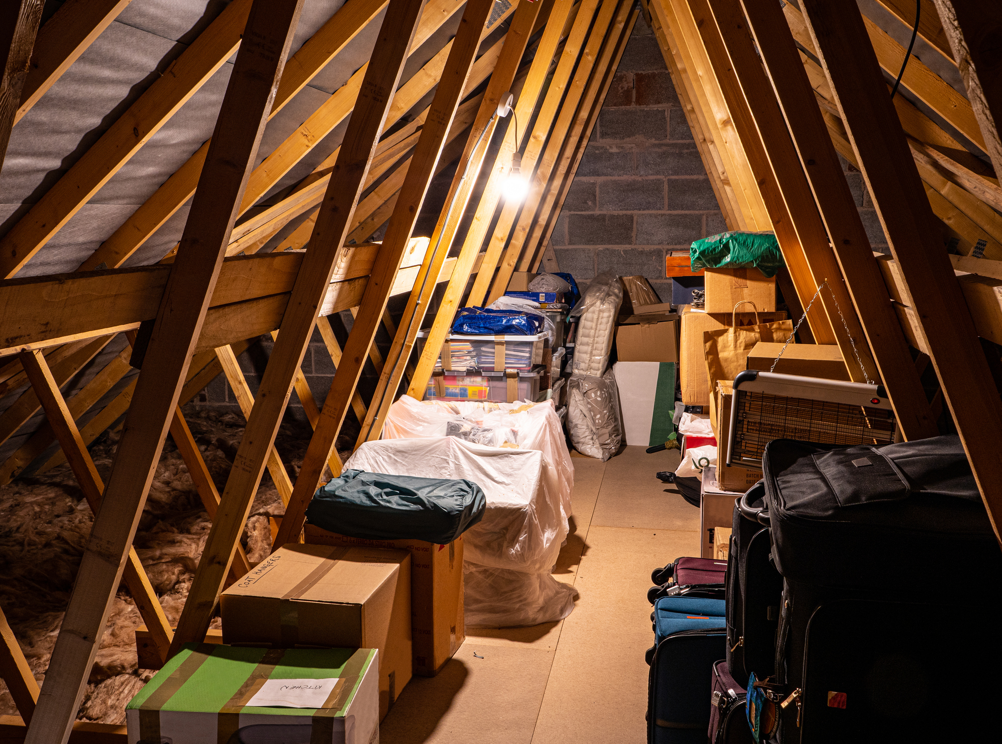 a space in the attic full of boxes