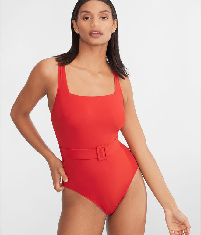 belted one piece swimsuit