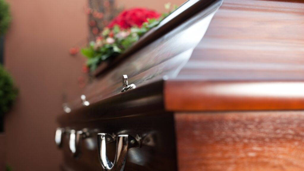 Flowers on funeral casket
