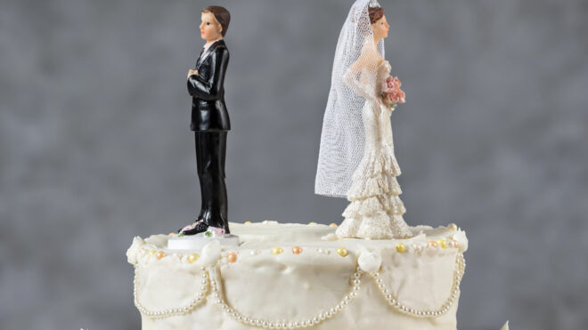 bride groom divorce cake