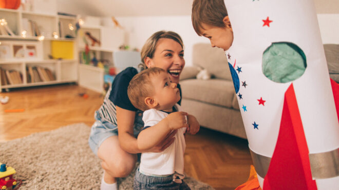 Mom and sons playing