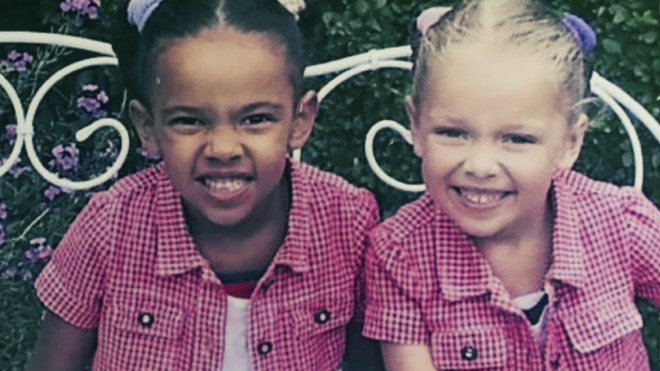 Black and white biracial twin sisters