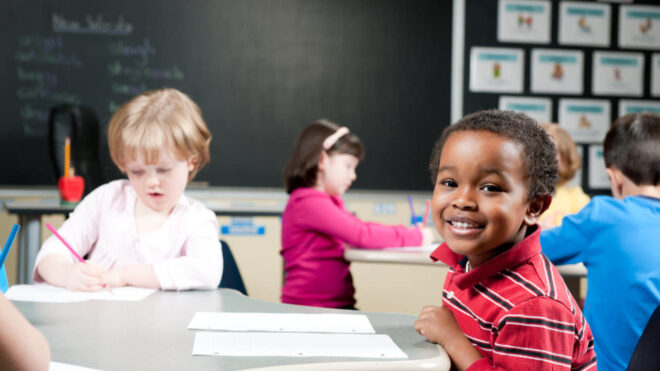 first graders in classroom