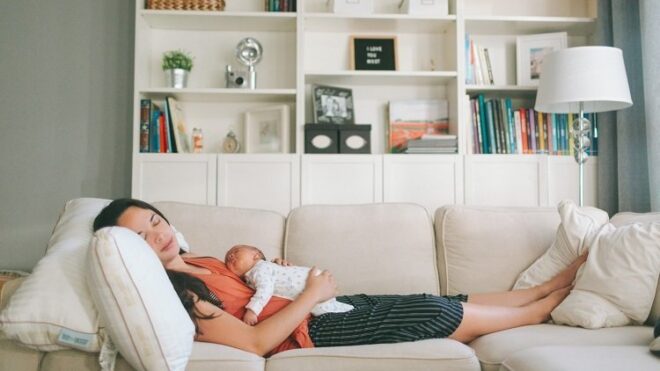 baby on couch sleeping
