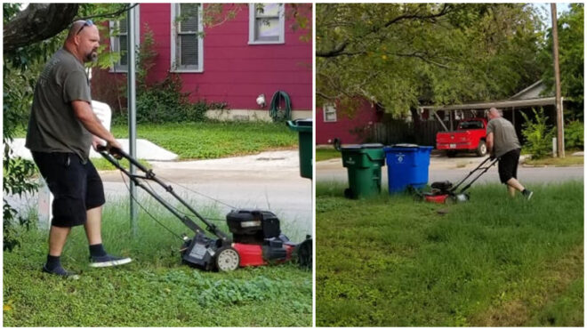 dad mows moms lawn after divorce