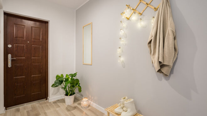 entryway with gray walls