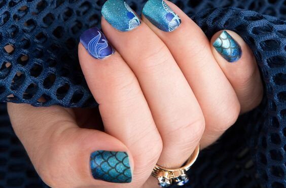blue nail wraps mermaid