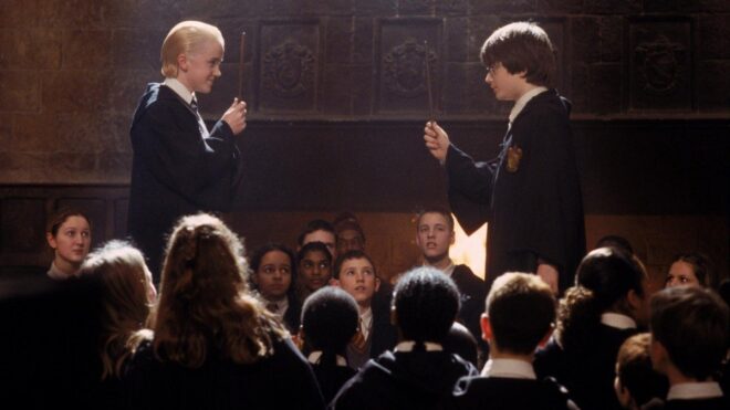 Daniel Radcliffe and Tom Felton in "Harry Potter and the Chamber of Secrets"
