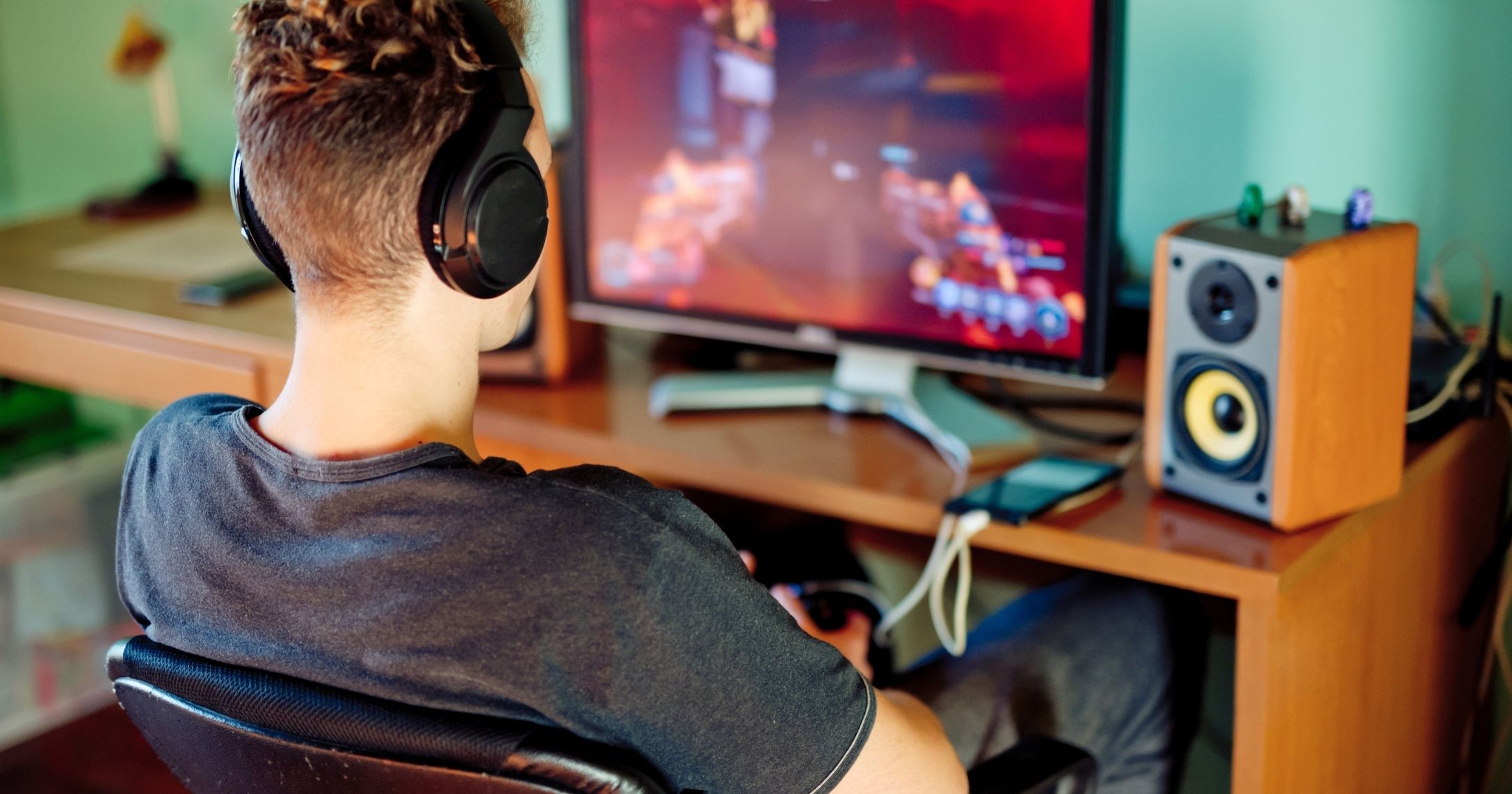 man playing video game
