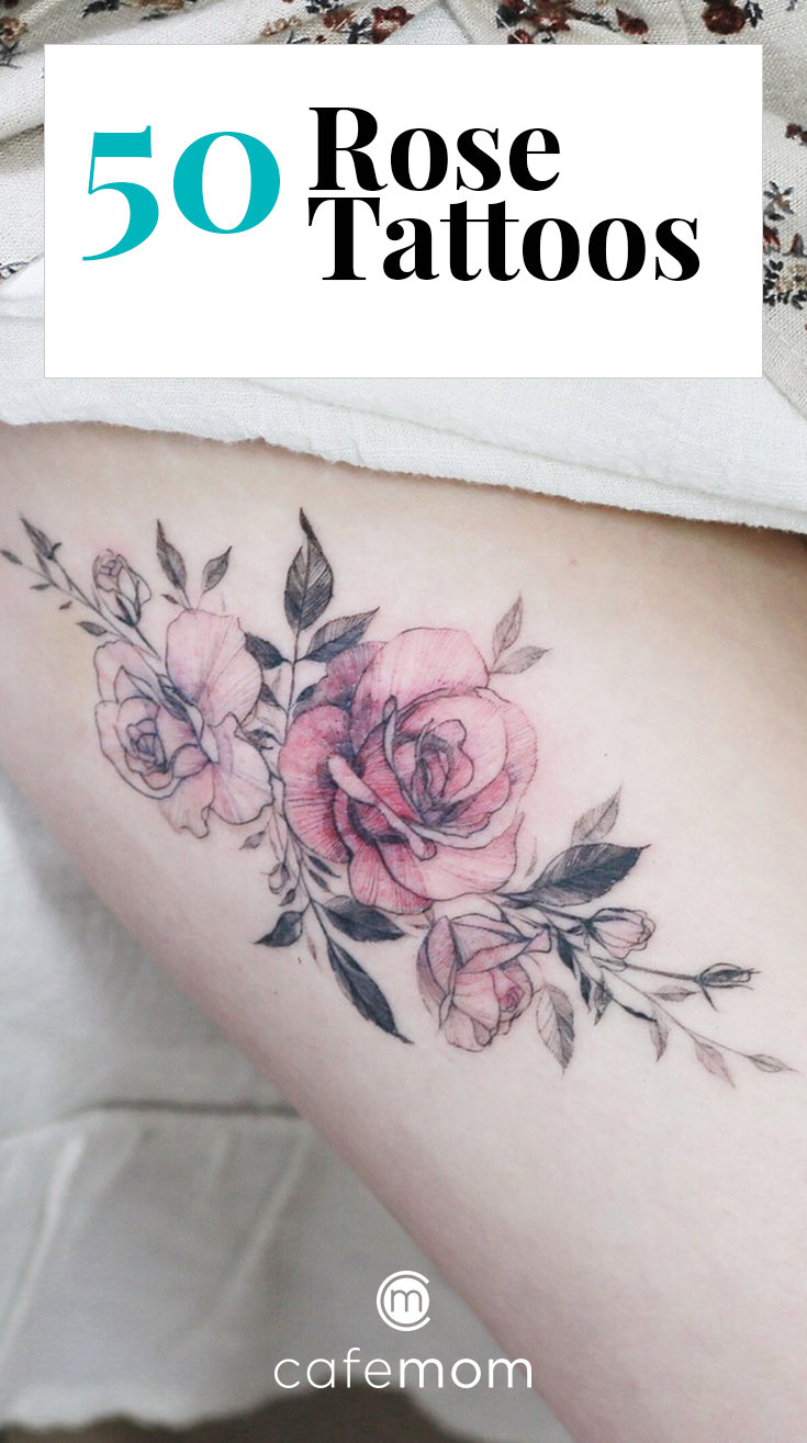 rose thigh tattoo