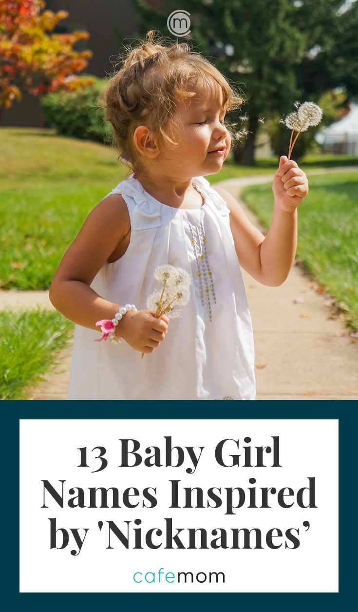 Cute baby girl is blowing a dandelion