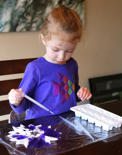 coffee filter snowflake watercolor winter window suncatcher toddler