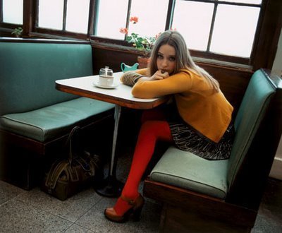 orange tights woman diner