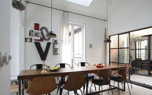 mismatched chairs dining room white