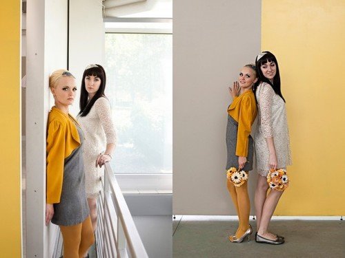 bridesmaid mustard yellow gray