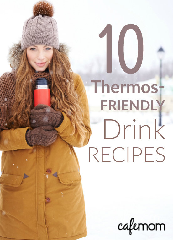 woman snow thermos