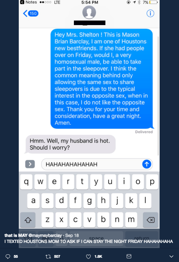 gay teen texts friend's mom permission to sleep over