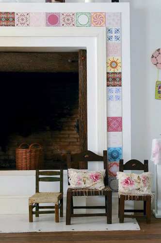 fireplace mismatched tiles