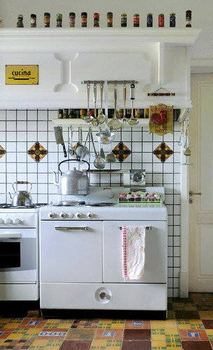 mismatched floor tiles kitchen stove