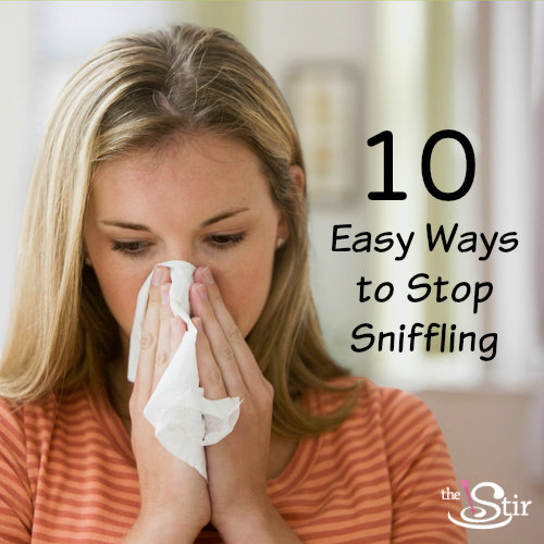 woman sniffling