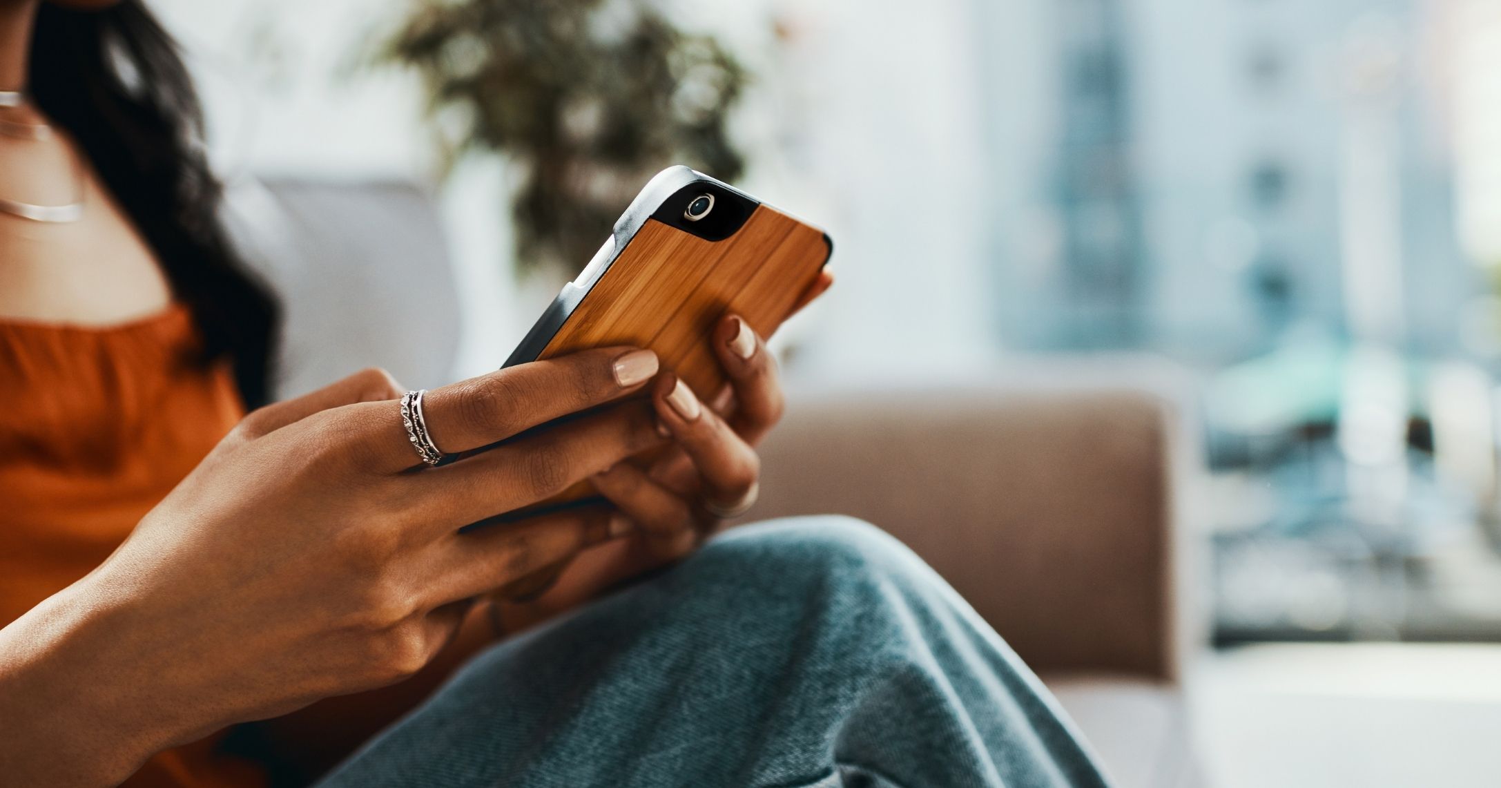 woman looking at phone