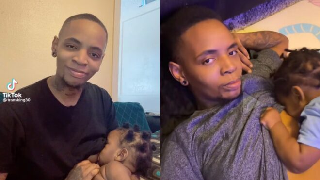 Screenshots from TikTok video of Tanius Posey and his son.