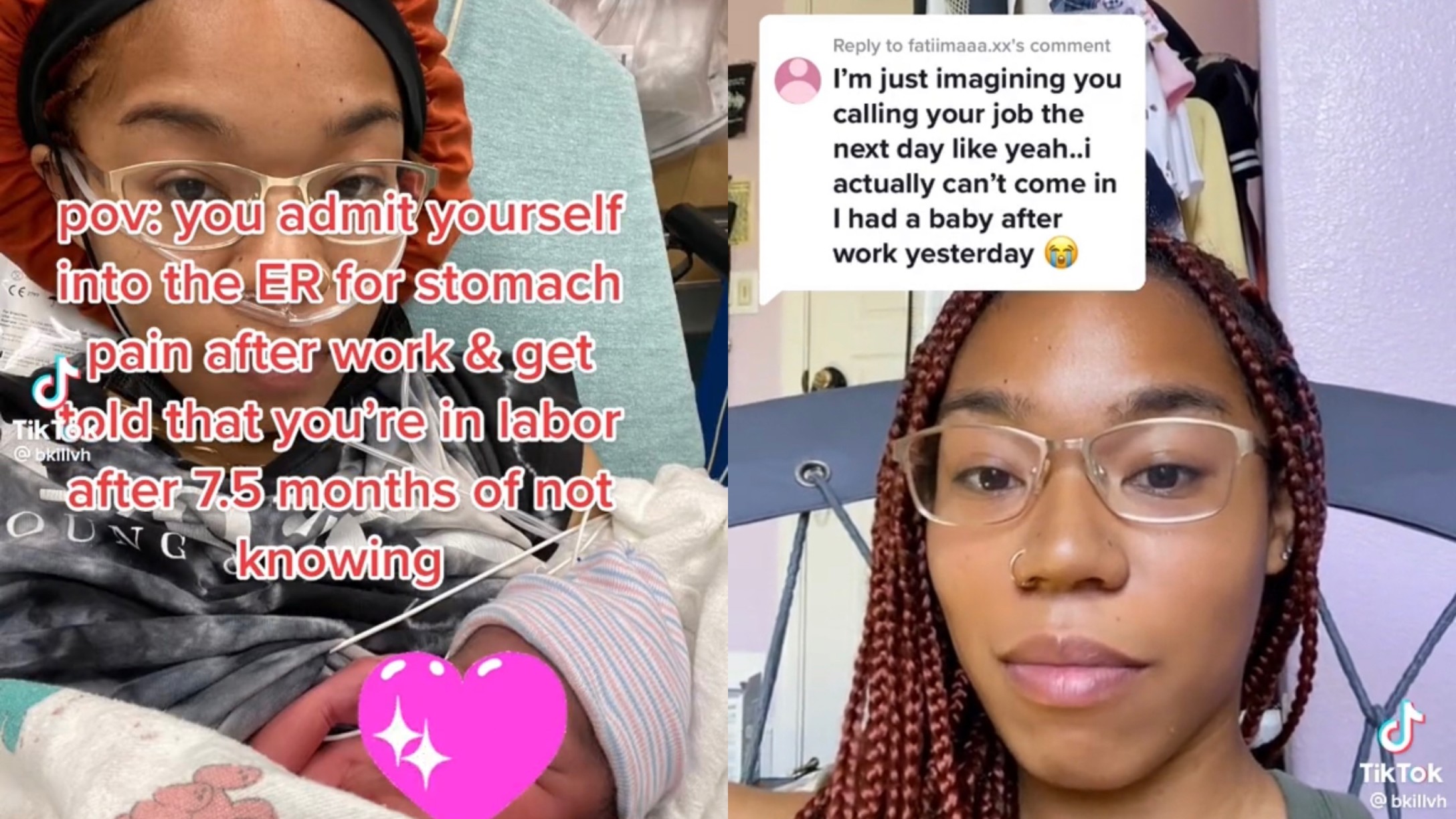 Woman shares on TikTok about giving birth to surprise baby.