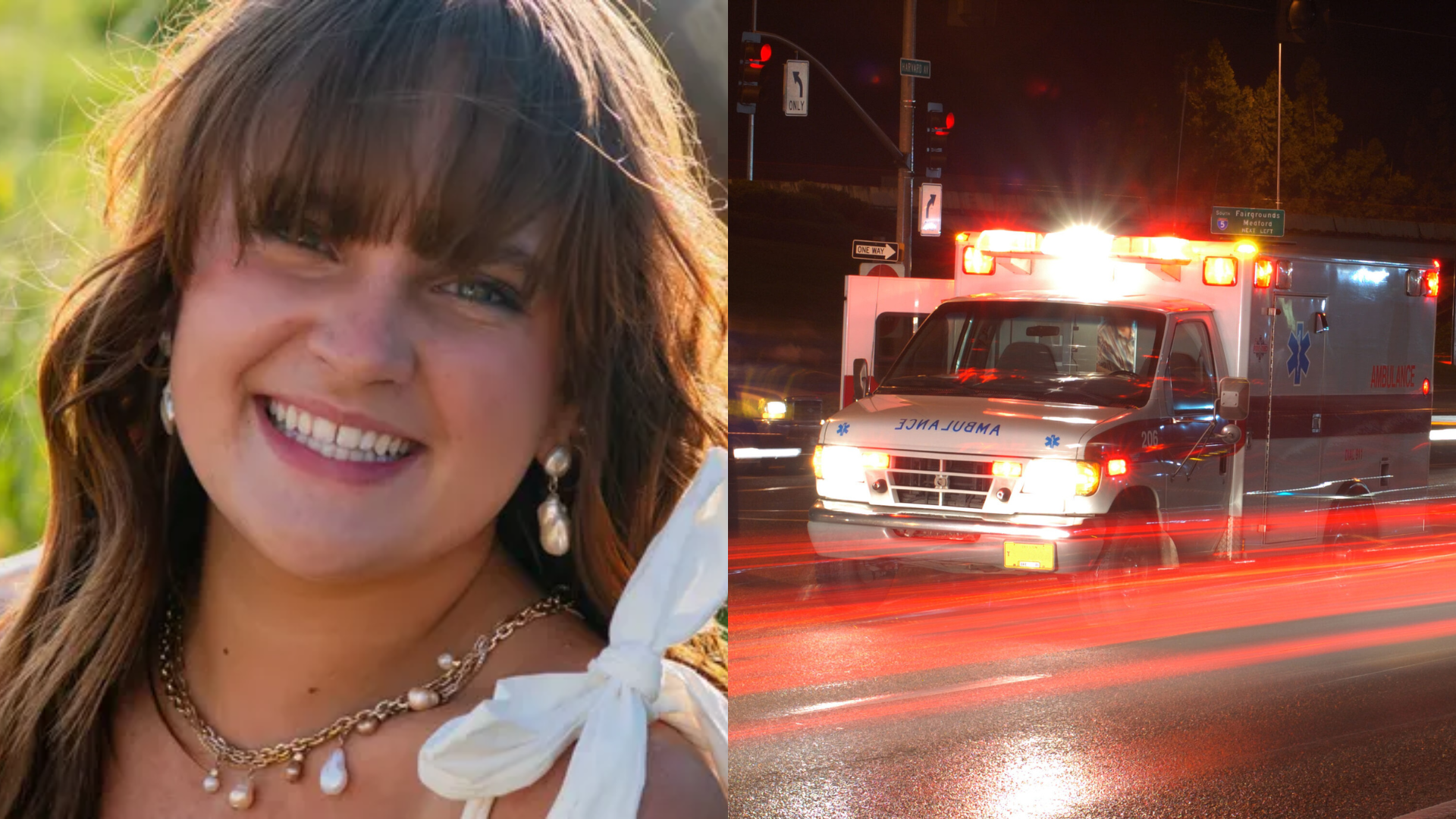 a side by side of Ava Broadhead and an ambulance