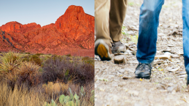father and son hiking in Big bend
