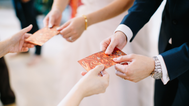 Couple getting wedding gift