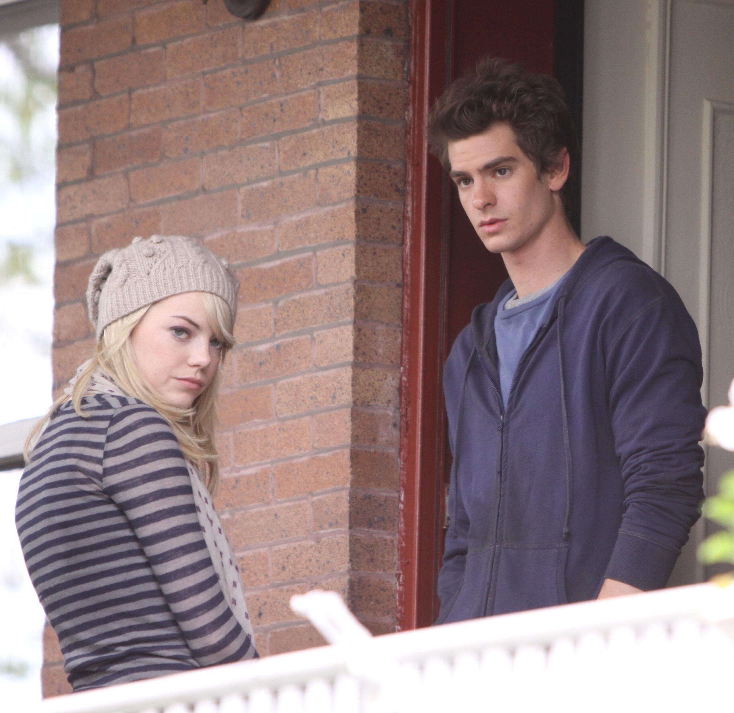 Emma Stone and Andrew Garfield at "The Amazing Spider-Man" movie set in NYC
