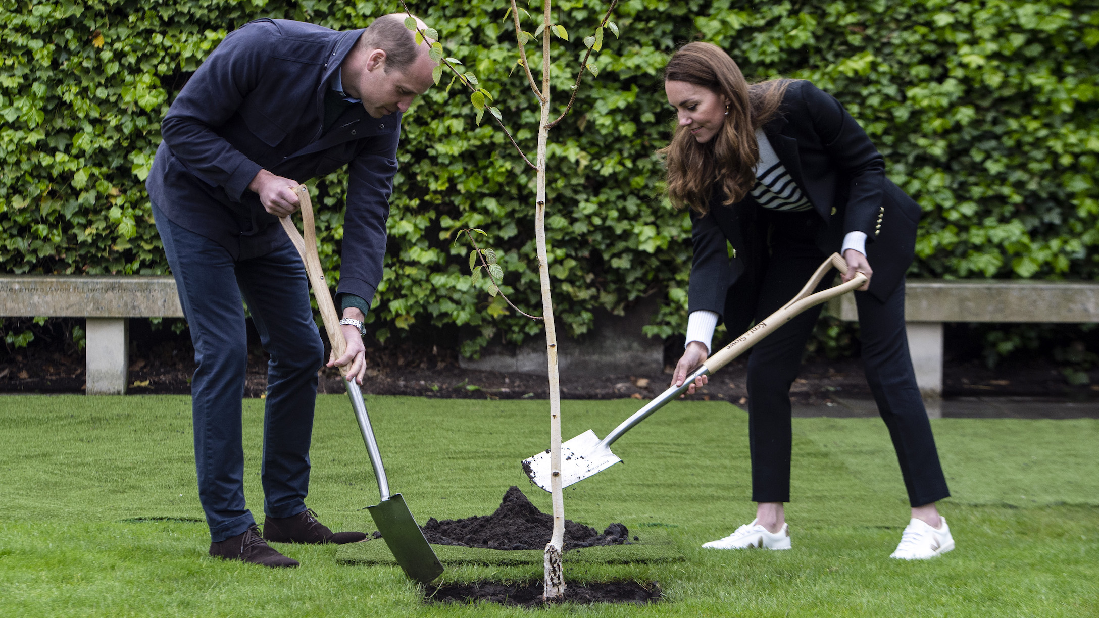 Prince William and Kate Middleton planting a tree
