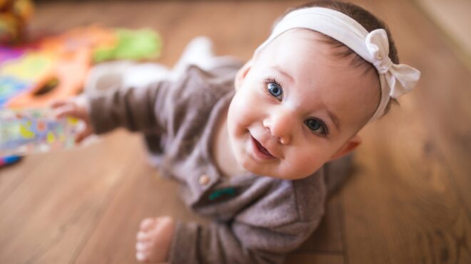 Little girl laying on floor