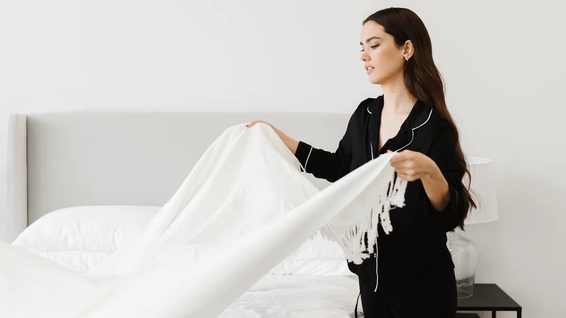 woman holding blanket