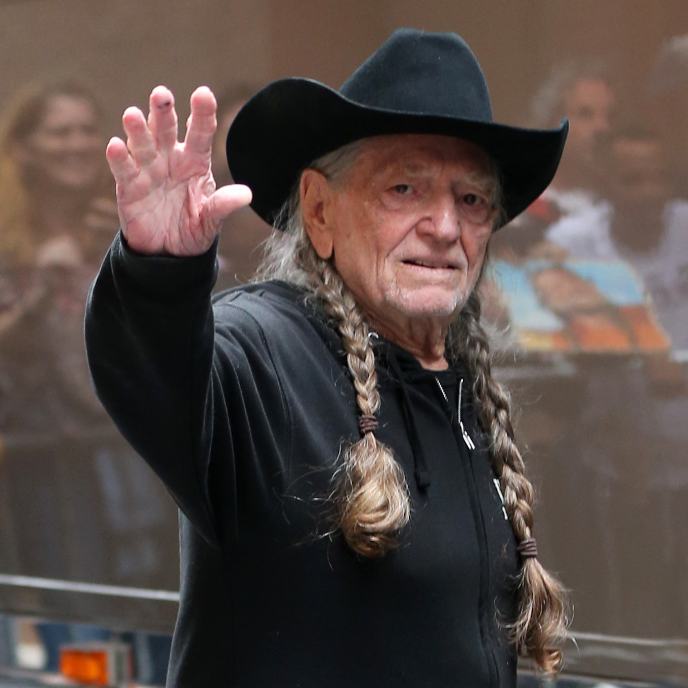 Singer Willie Nelson, Wearing A Cowboy Hat And Hair Braids, Leaves 'The View' At ABC Studios In New York City