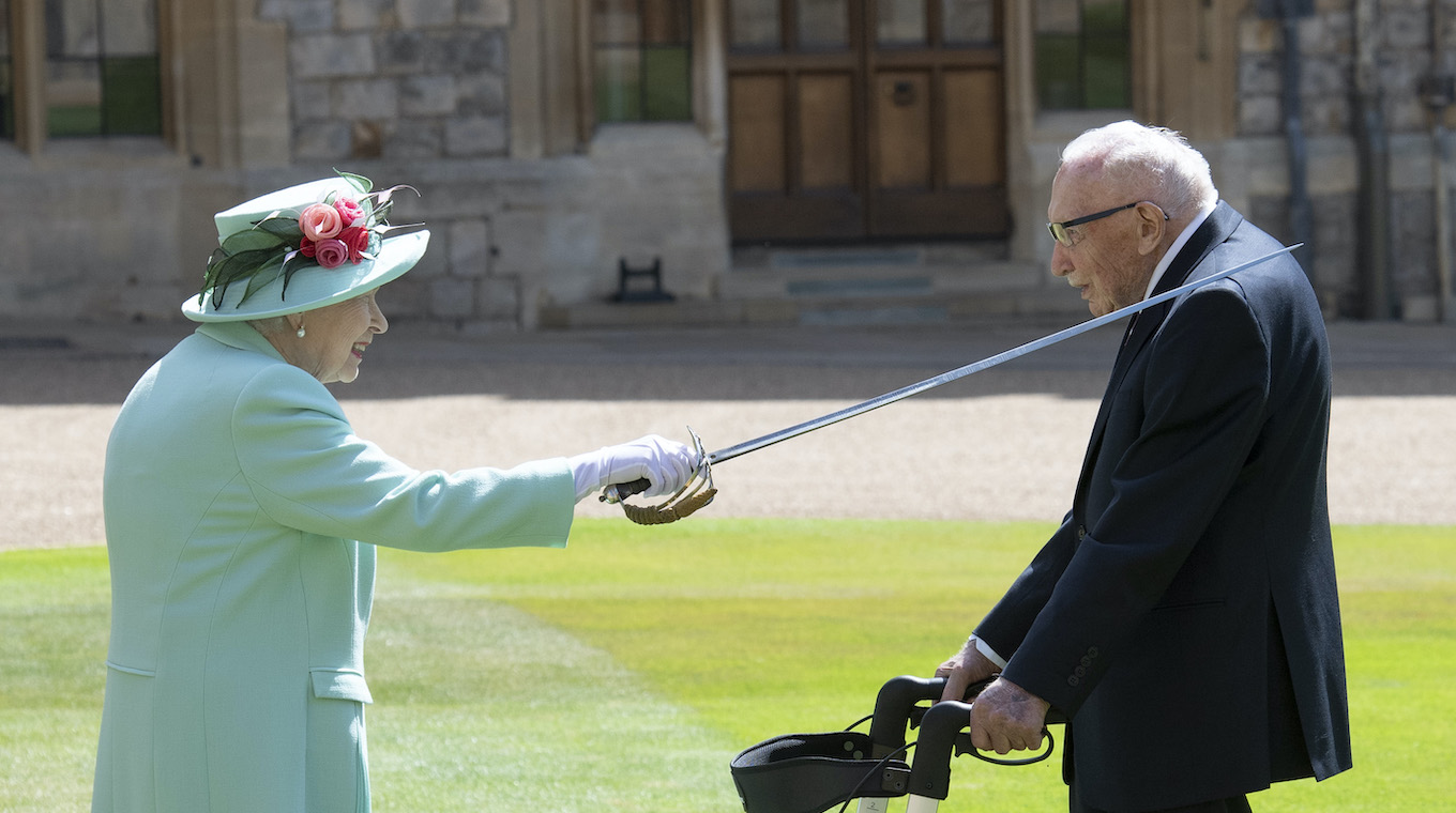 Captain Sir Thomas Moore Receives A Knighthood From The Queen