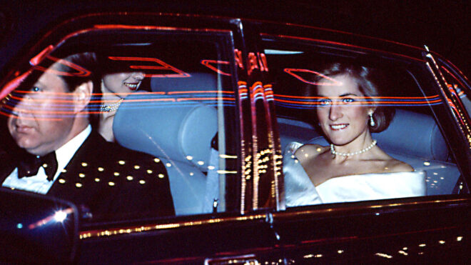 Princess Diana riding in a car