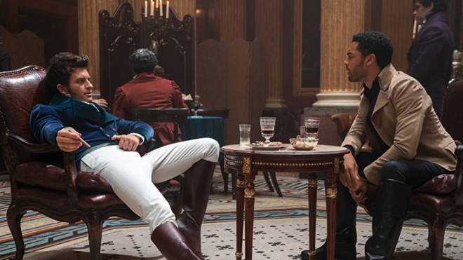 Jonathan Bailey and Regé-Jean Page in Bridgerton (2020)