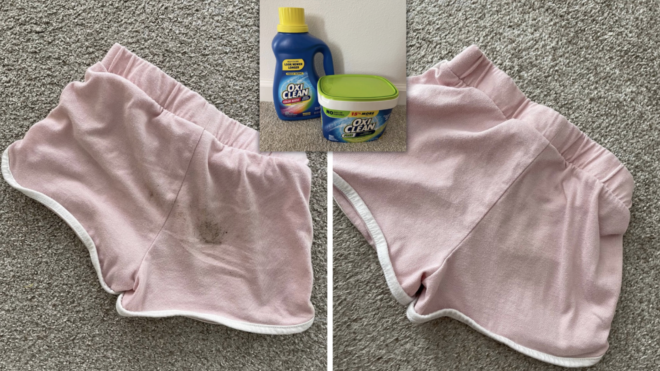 OxiClean before and after pink shorts