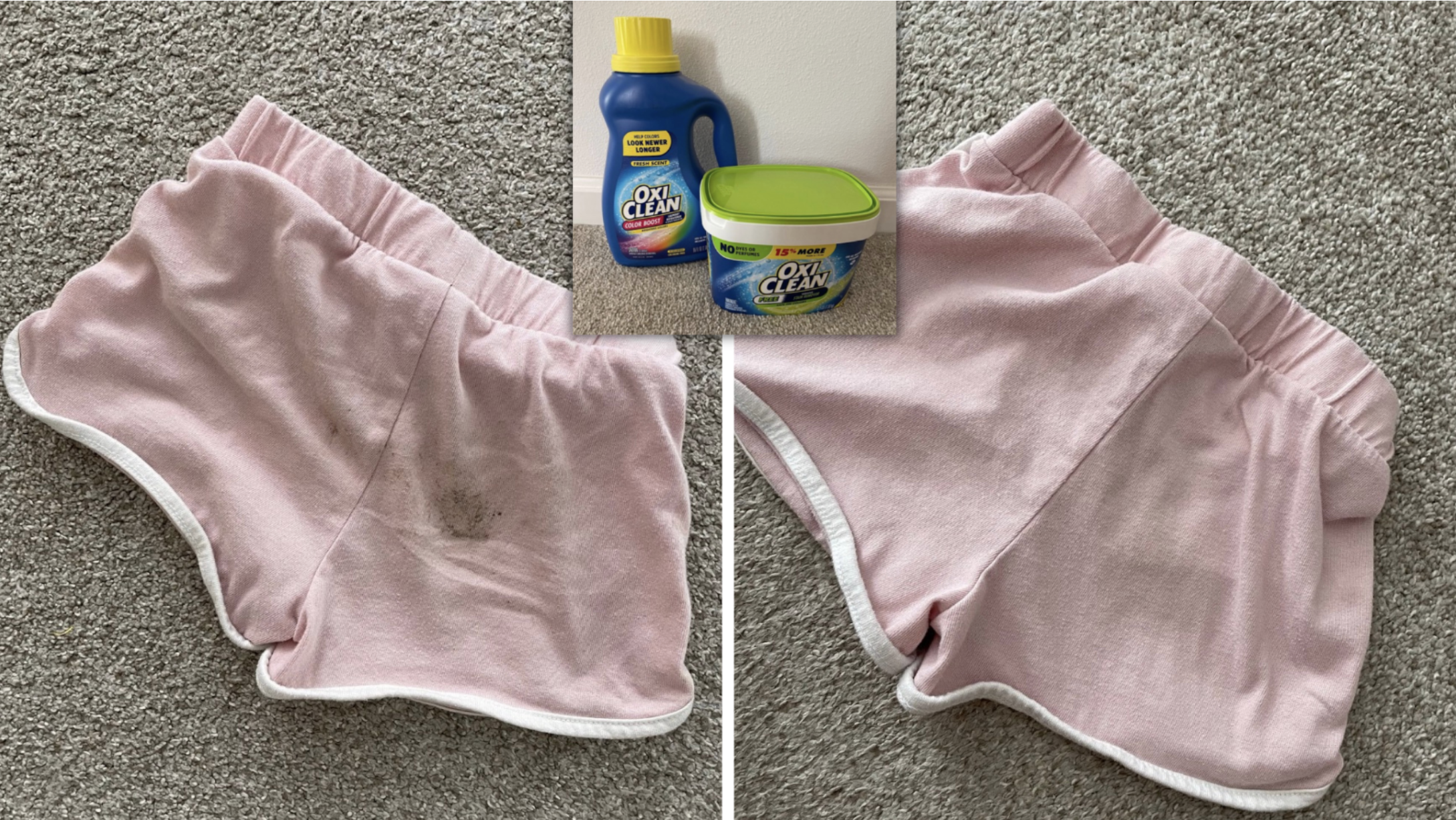 OxiClean before and after pink shorts