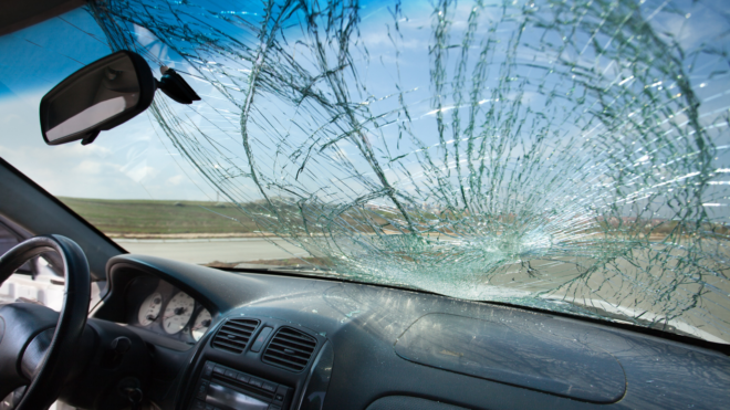 Shattered front windshield