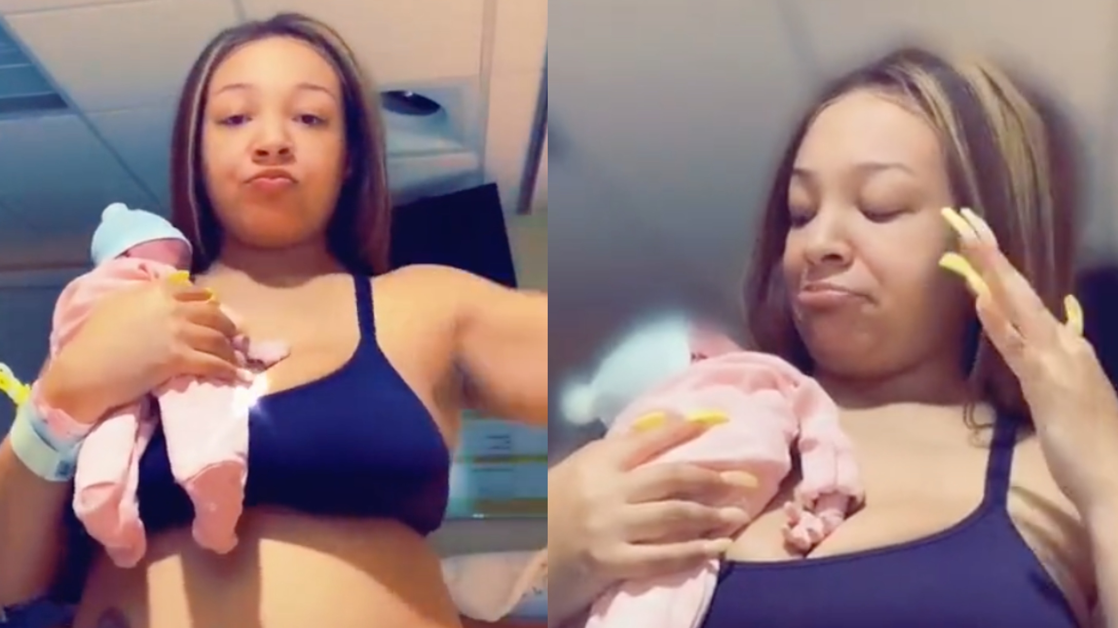 Lexie in hospital with baby