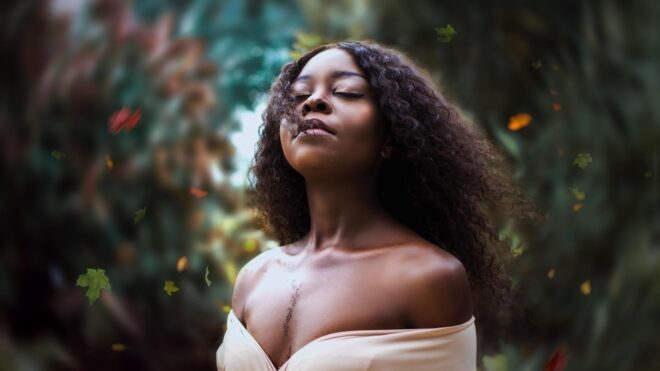 woman thinking with eyes closed