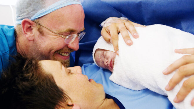 parents newborn baby csection