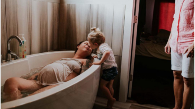 kid helping mom with labor