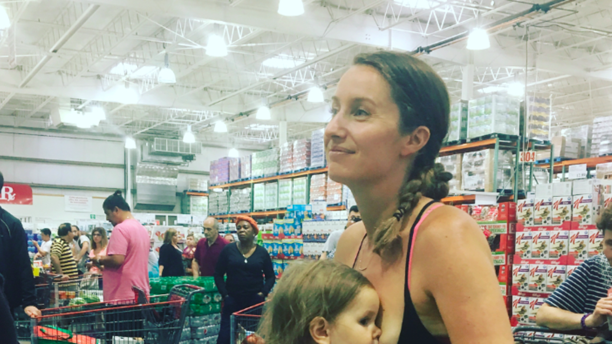 Mom breastfeeding at Costco