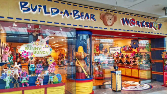 Storefront of a Build-A-Bear Workshop in a mall.