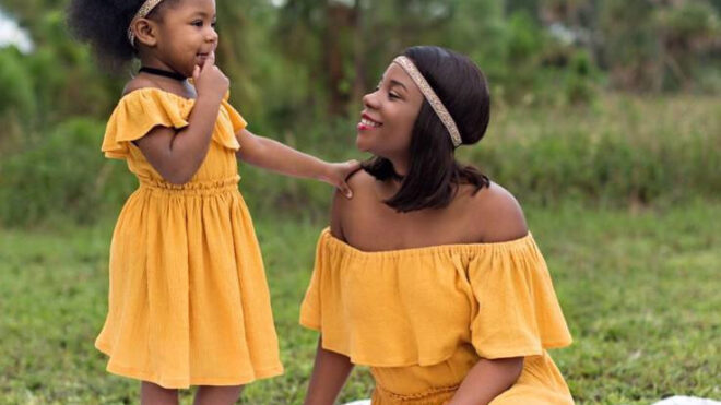 Girl's Mustard Yellow Off The Shoulder Ruffle Dress