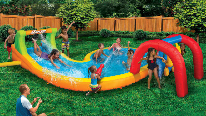 Banzai Water Park Splash Zone (Inflatable Water Slide Summer Backyard Splash Pool Aqua Gun Blaster C